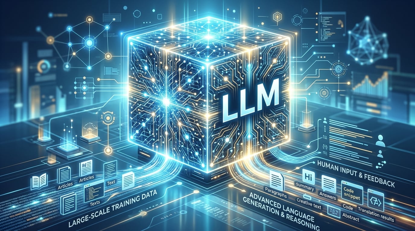 A clean, modern conceptual illustration showing a large glowing neural network block labeled 'Pretrained Model (General Knowledge)' passing through a small tuning filter labeled 'Fine-Tuning (Custom Data)' and emerging with a specific color or wearing a small playful hat, representing the adapted 'Persona'. Minimalist tech aesthetic with light colors.