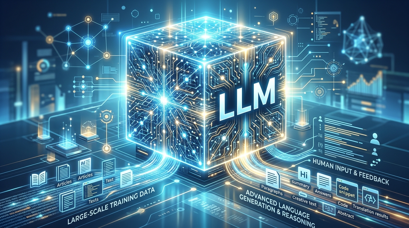 A clean, modern conceptual illustration showing a large glowing neural network block labeled 'Pretrained Model (General Knowledge)' passing through a small tuning filter labeled 'Fine-Tuning (Custom Data)' and emerging with a specific color or wearing a small playful hat, representing the adapted 'Persona'. Minimalist tech aesthetic with light colors.